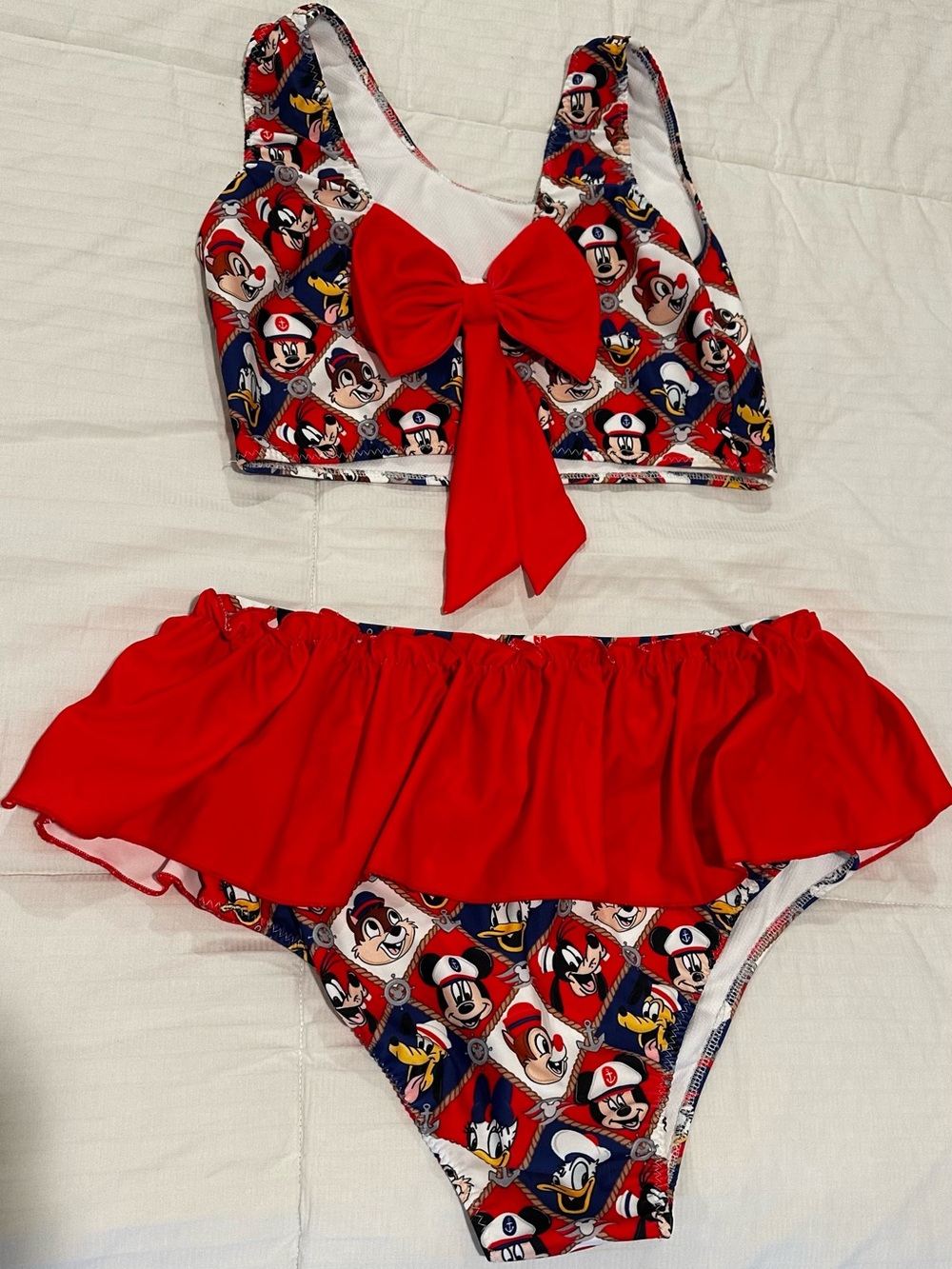 Women’s Red Character Print Two-Piece Swim Set with Ruffle Skirt - Picture 2 of 2